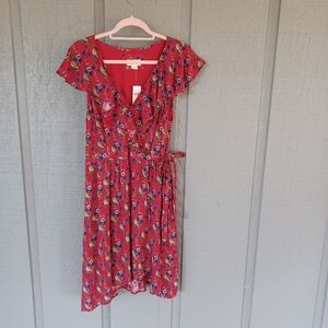 Anthropologie Maeve Rosalia Faux Wrap Dress Size14 Preppy Viscose Flutter Sleeve